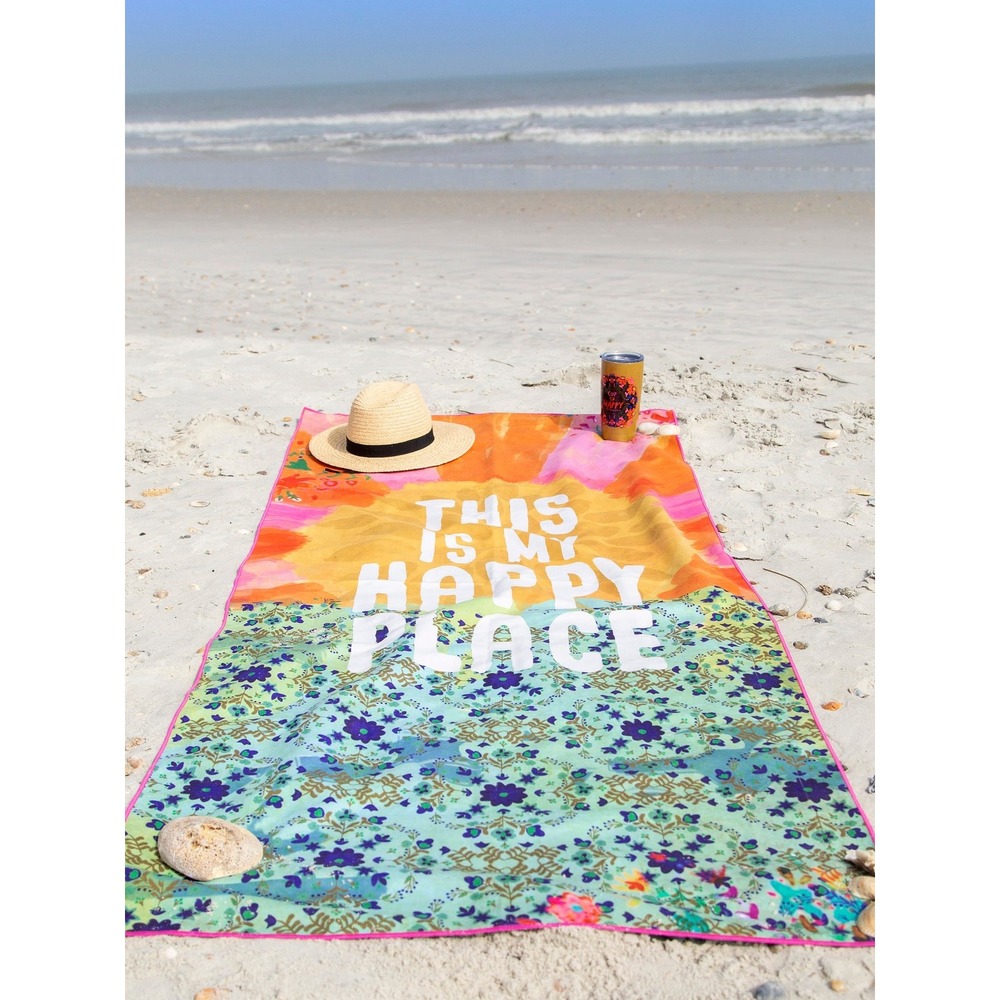 Natural Life This Is My Happy Place Floral Double Sided Microfiber Beach Towel